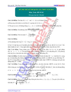 Đề thi thử kì thi quốc gia THPT năm 2015 môn Toán - Đề số 02